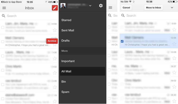 Delete archived messages on Gmail on iPhone - App