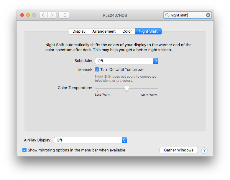 Use and enable night shift on Mac: System Preferences