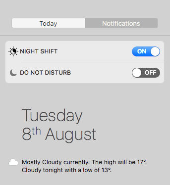 Use and enable night shift on Mac: Notification Center