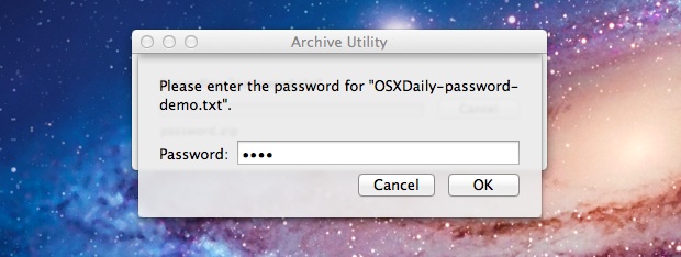 password for zip file mac os