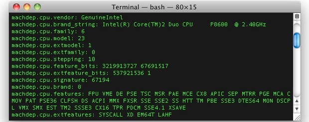 mac terminal commands to se specs