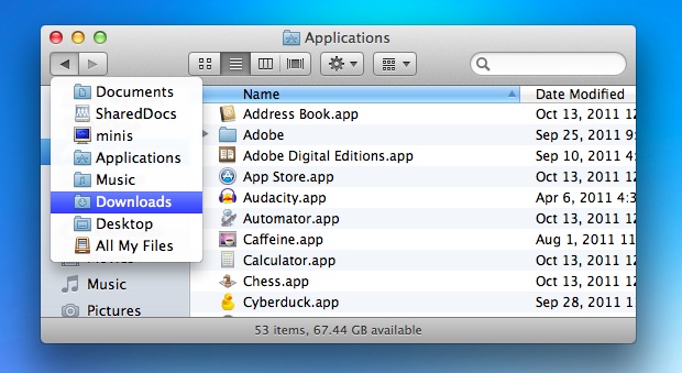 mac osx show drop down arrow for folders in finder how to