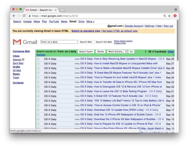 Switch Gmail back to the old standard HTML Gmail