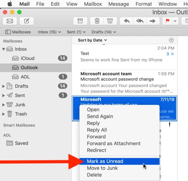 outlook for mac shows a letter instead of a number for unread messages