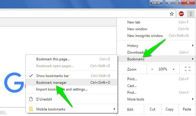 Chrome bookmark manager