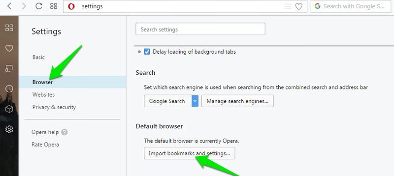opera bookmarks and settings