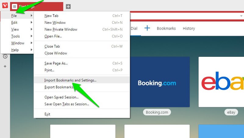 import vivaldi bookmark settings