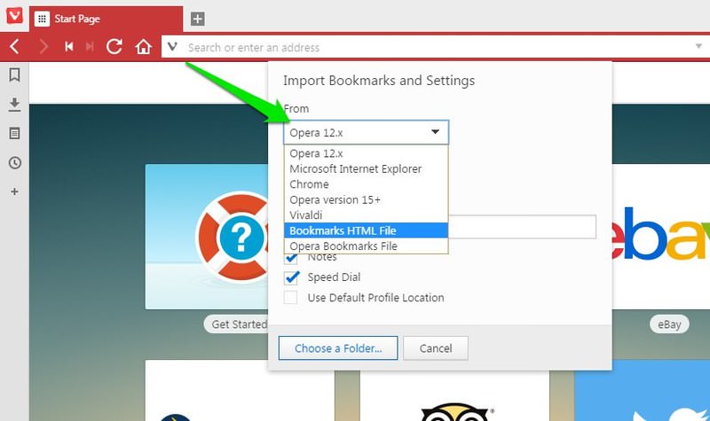 import vivaldi bookmark
