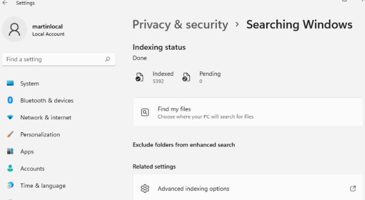 Disable Search Indexing