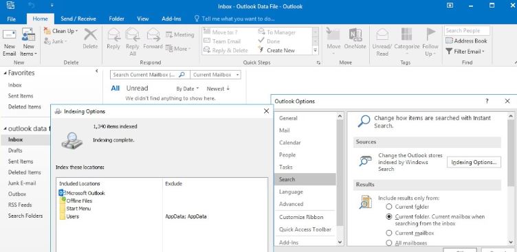 'Outlook Search Not Working'