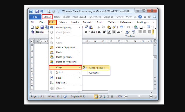 How to clear formatting in Word