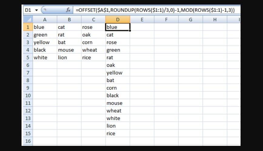 Excel: How to convert rows to columns
