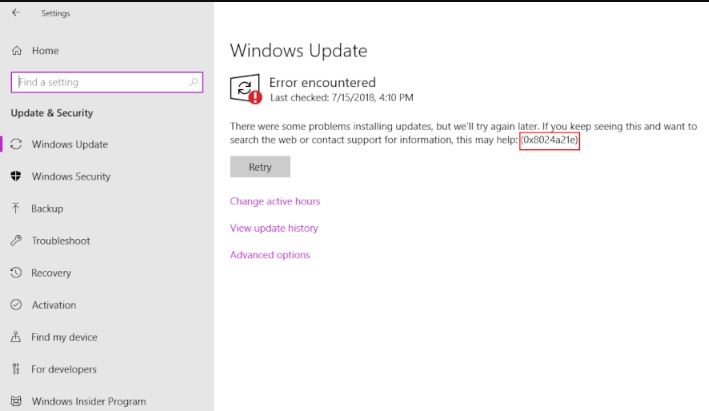 Fix: '0x8024a21e Windows Update Error' issue