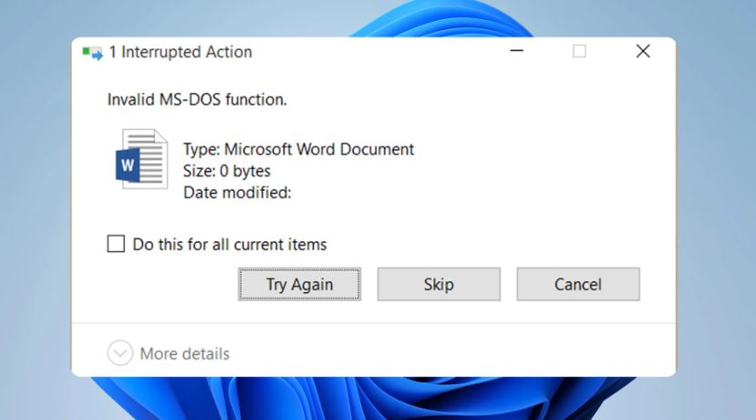 How to fix "Invalid MS-DOS Function" error in Windows
