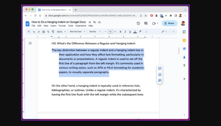 How to create Hanging Indent in Google Docs