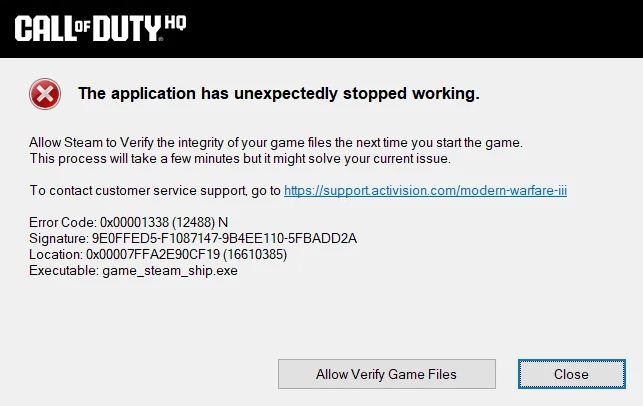How to Fix 'Modern Warfare 3 Error Code 0x00001338(12488)N' issue