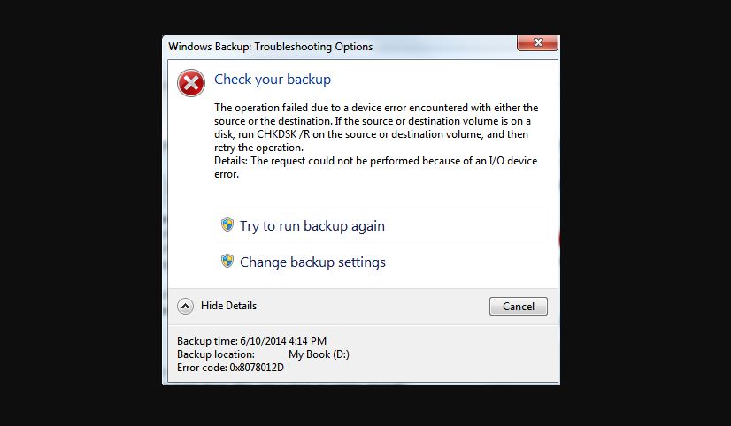 How to Fix 'Windows Backup 0x8078012D Error' issue