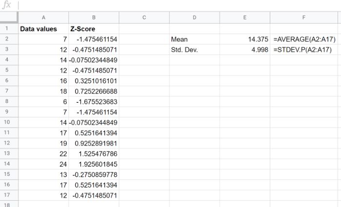 How to Calculate z-scores in Microsoft Excel and Google Sheet