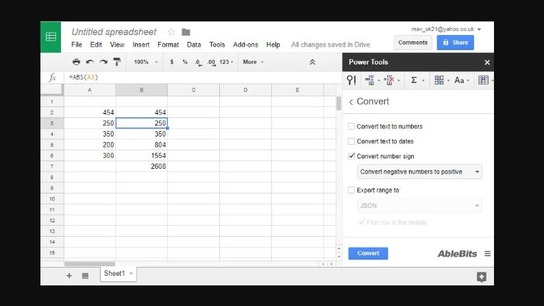 How to Find Absolute Value in Google Sheets