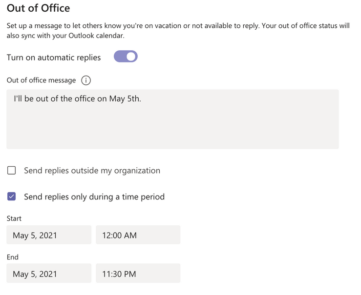 How to Set Out of Office Status on Microsoft Teams