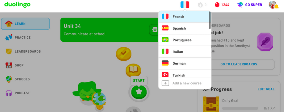 How to change your language on Duolingo