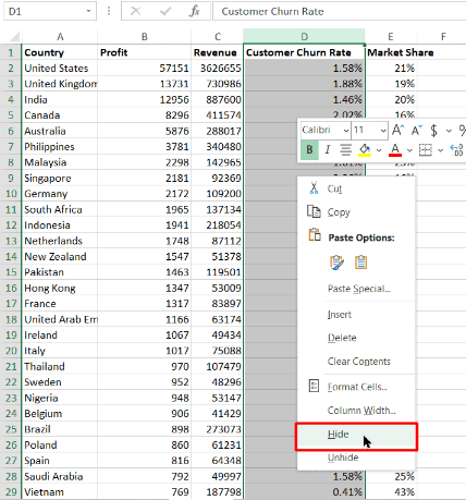 How To Hide or Unhide Columns in Microsoft Excel