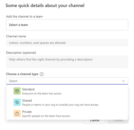How to create a Standard, Private, or Shared channel in Teams