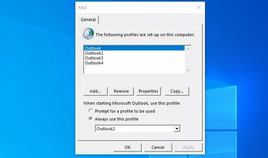 How to create a new Outlook Profile